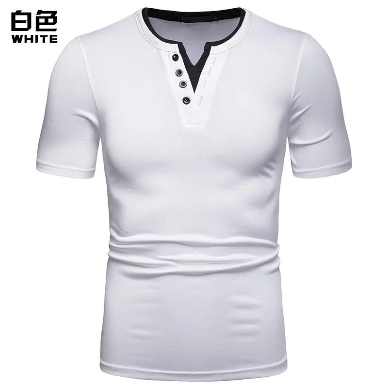 Men's Thin High Flexibility Color Block V-Neck Short Sleeves T-shirt