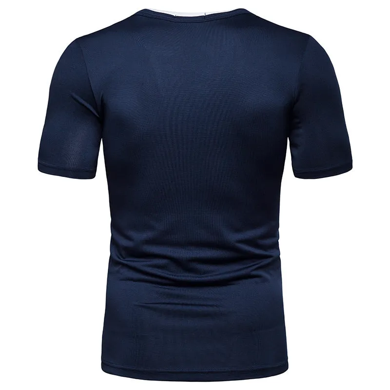Men's Thin High Flexibility Color Block V-Neck Short Sleeves T-shirt