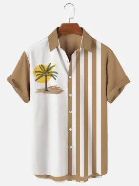 Men's Vintage Palm Tree Print Casual Short Sleeve hawaiian Shirt