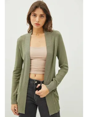 Moments That Matter Olive Ribbed Cuff Cardigan