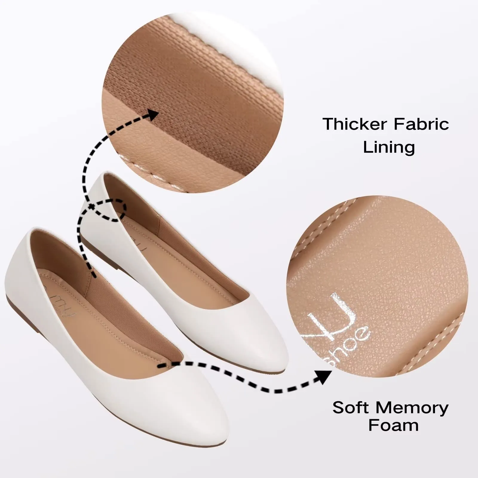MUSSHOE Flats Shoes Women Pointed Toe Basic Womens Flats,White PU 10