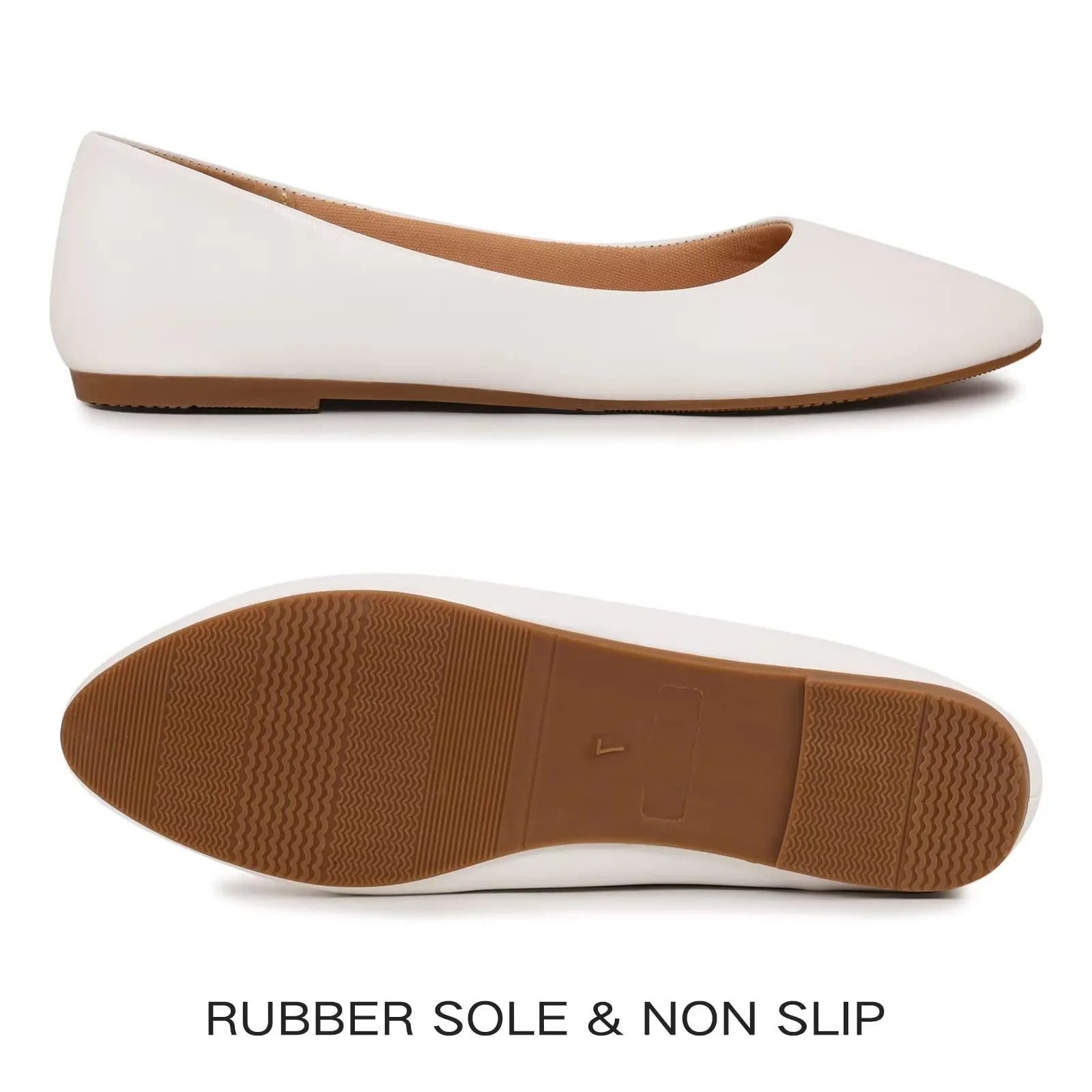 MUSSHOE Flats Shoes Women Pointed Toe Basic Womens Flats,White PU 10