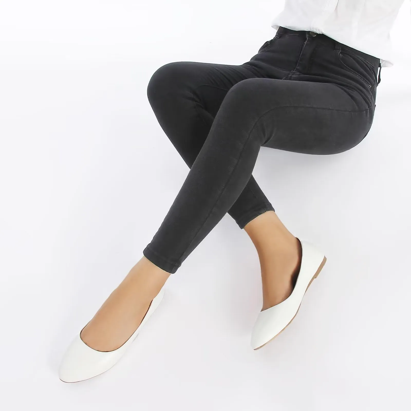 MUSSHOE Flats Shoes Women Pointed Toe Basic Womens Flats,White PU 10