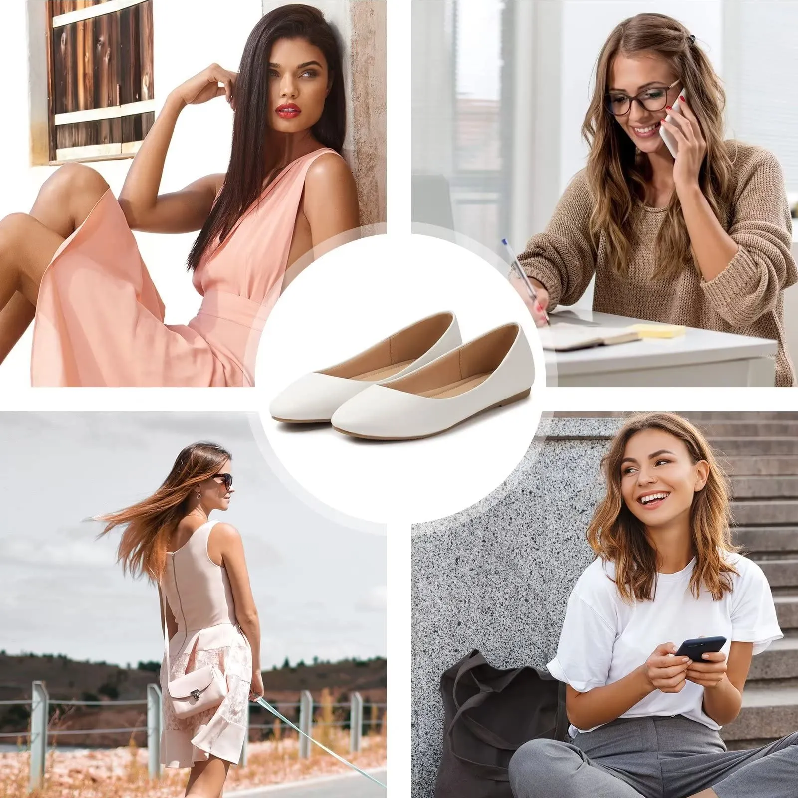 MUSSHOE Flats Shoes Women Pointed Toe Basic Womens Flats,White PU 10