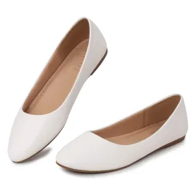 MUSSHOE Flats Shoes Women Pointed Toe Basic Womens Flats,White PU 10