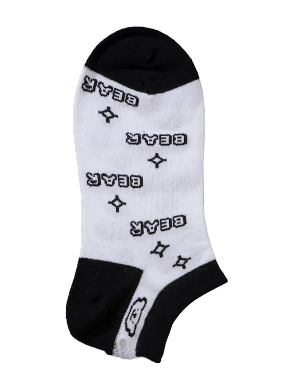 Playful Bear and Lines Design - Kids' Ankle-Length Socks in Black and White