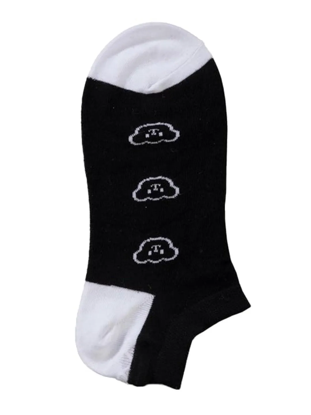 Playful Bear and Lines Design - Kids' Ankle-Length Socks in Black and White