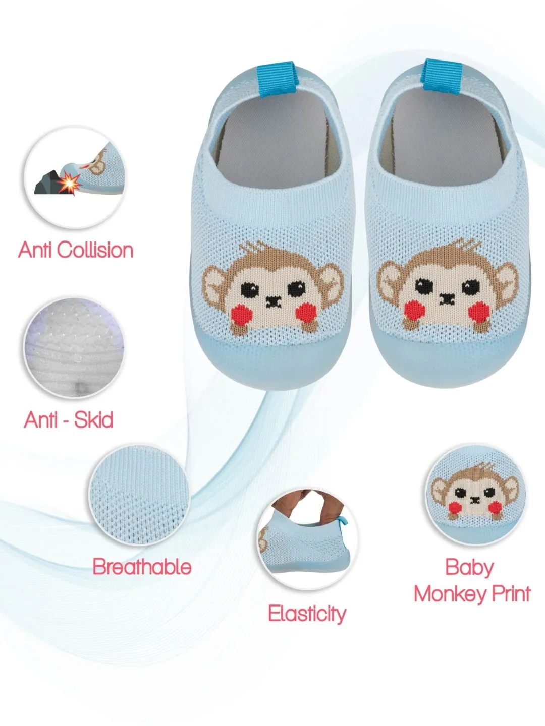 Playful Blue Monkey-Themed Shoe Socks for Boys