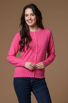 Pointelle Scallop Hem Cardi- Magenta