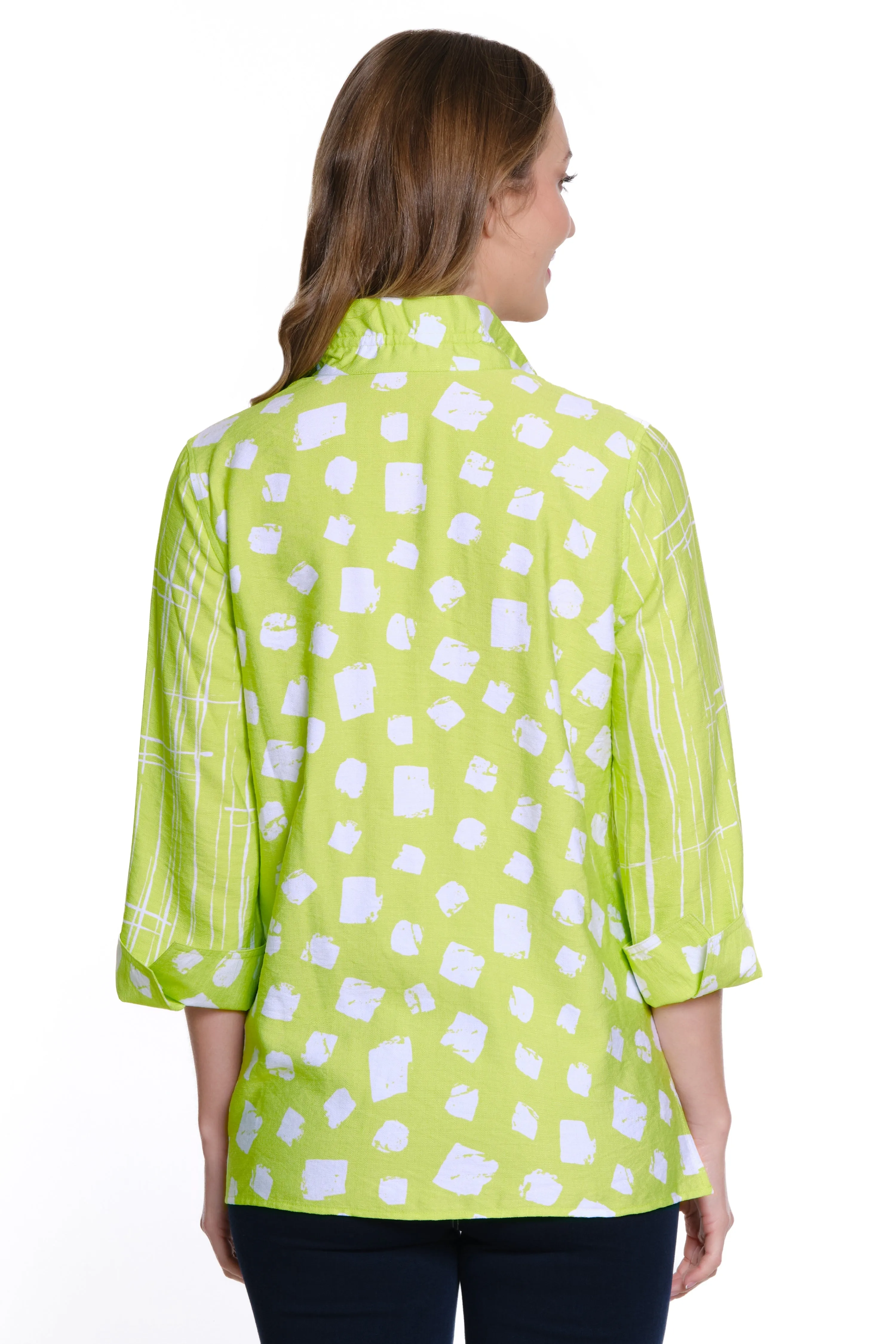 Printed Woven Button Front Shirt - Women's - Soft Lime