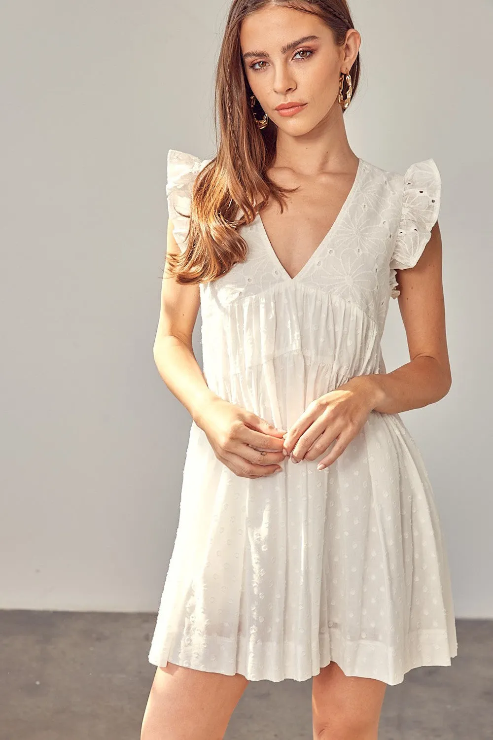 Romper Dress In Off White Eyelet
