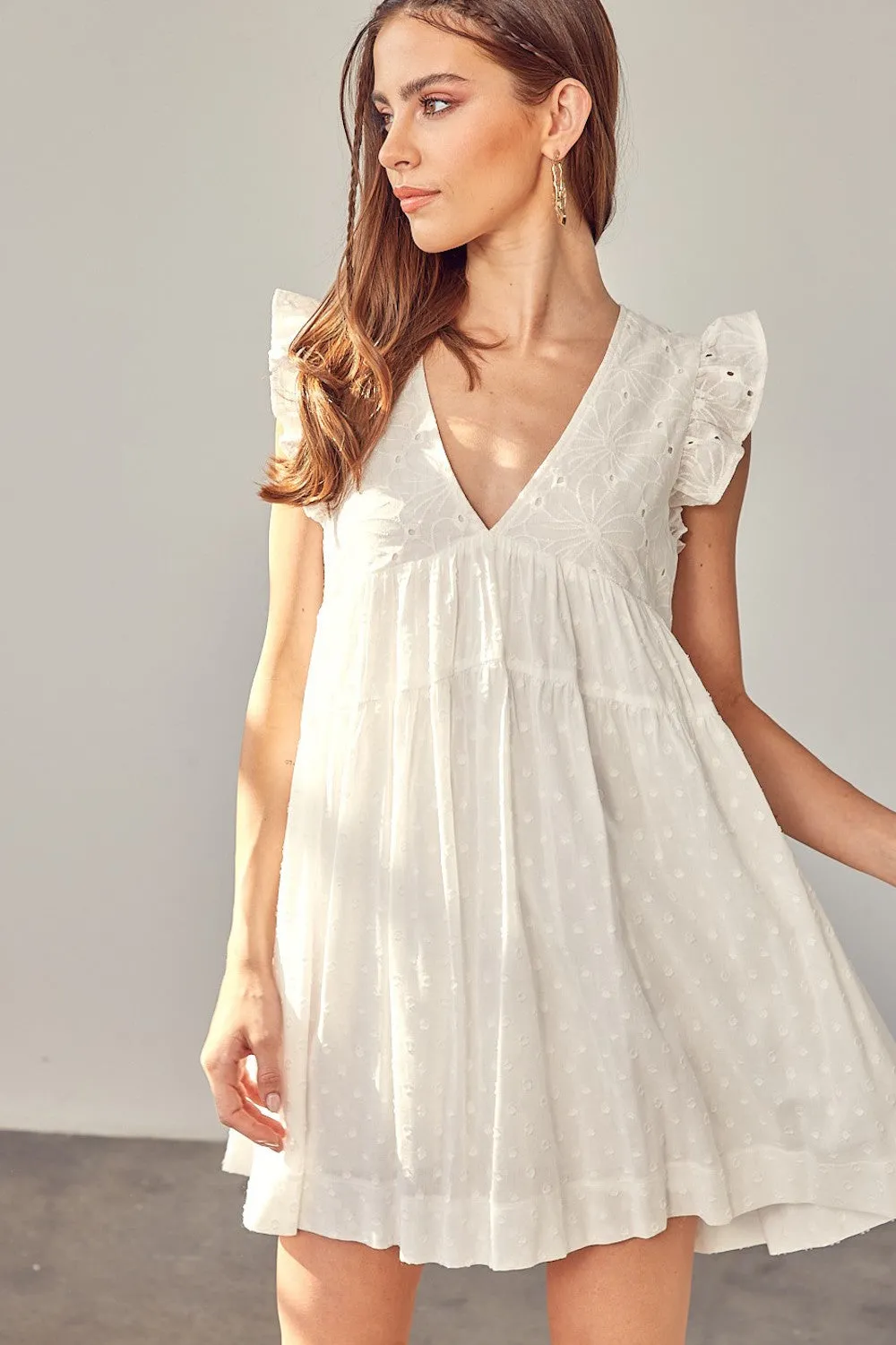 Romper Dress In Off White Eyelet