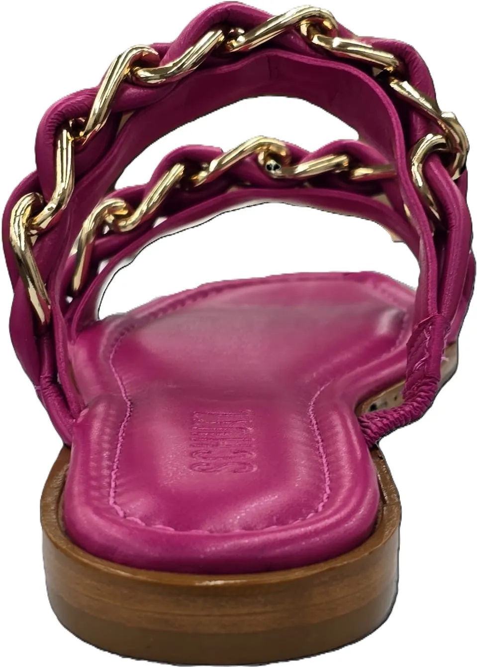 Schutz Vallen Hot Pink Braided Chain Straps Embellished Upper Flats Sandals