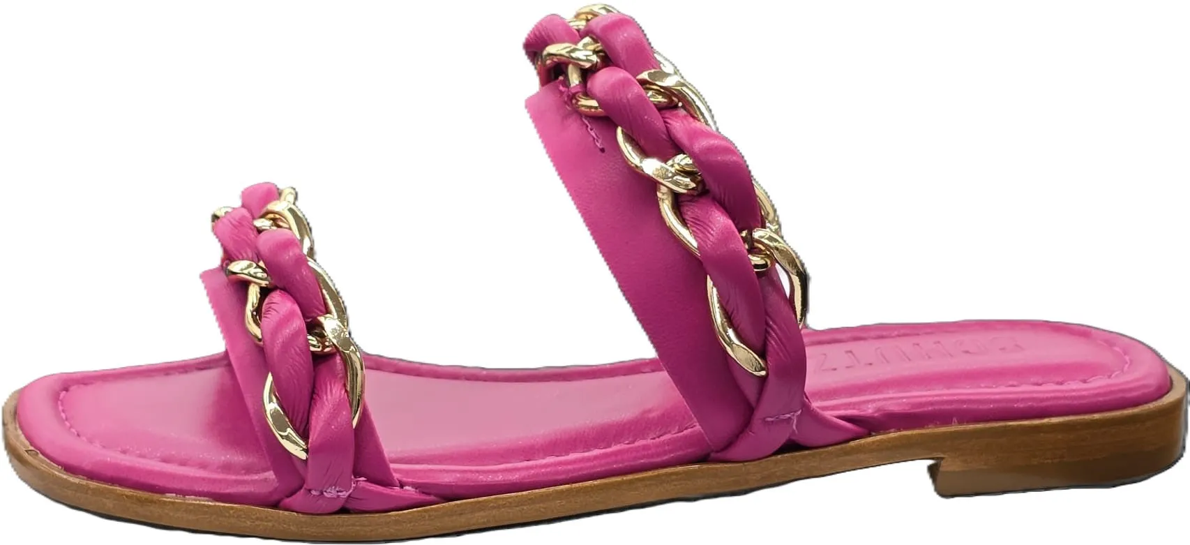 Schutz Vallen Hot Pink Braided Chain Straps Embellished Upper Flats Sandals