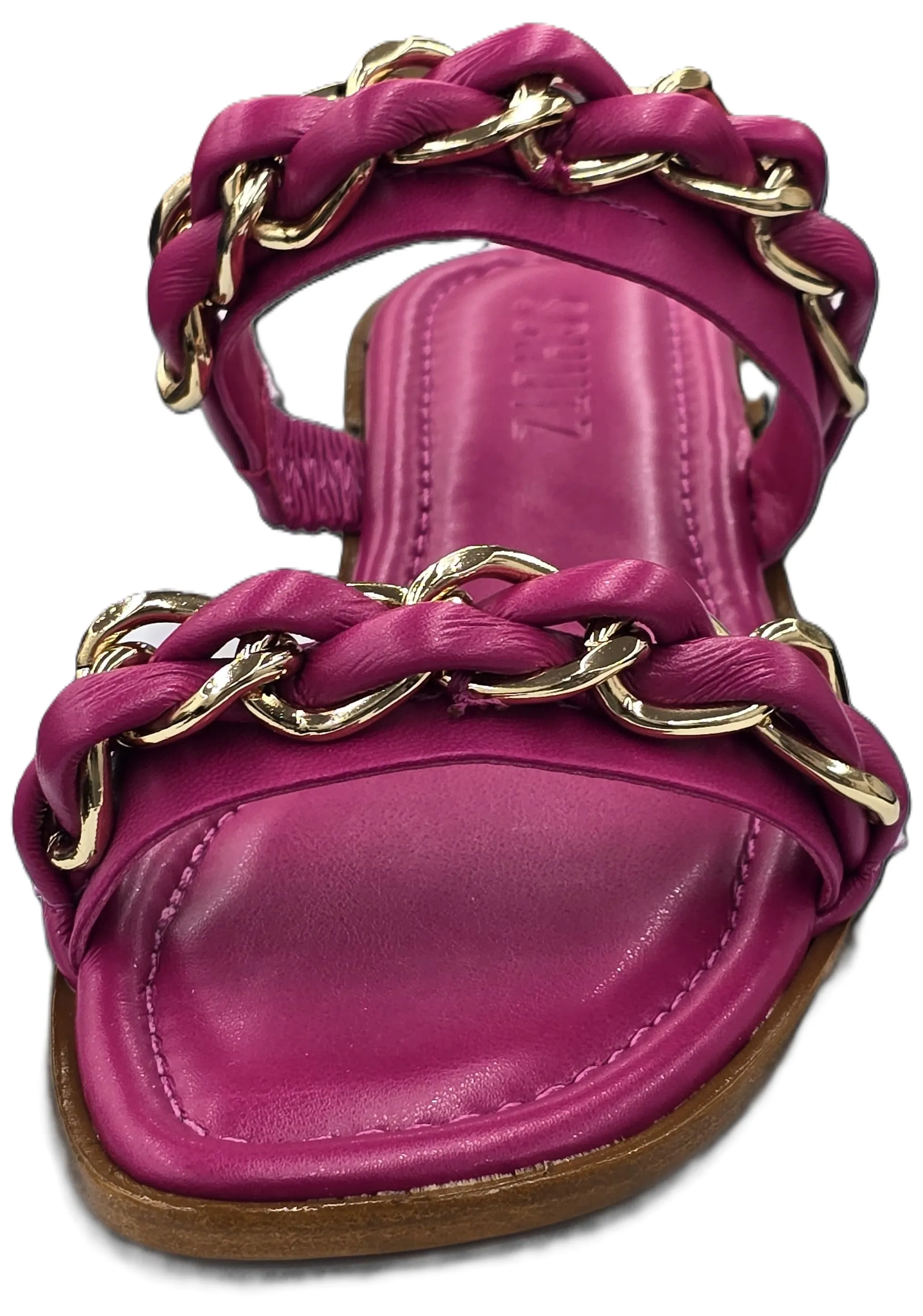 Schutz Vallen Hot Pink Braided Chain Straps Embellished Upper Flats Sandals