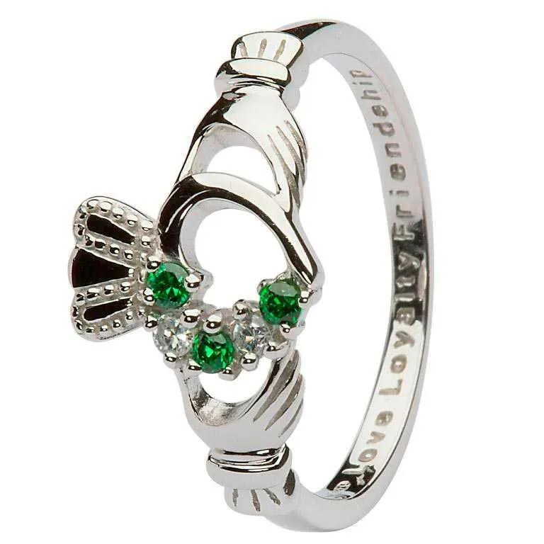 Sterling Silver Green Claddagh Ring