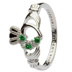 Sterling Silver Green Claddagh Ring