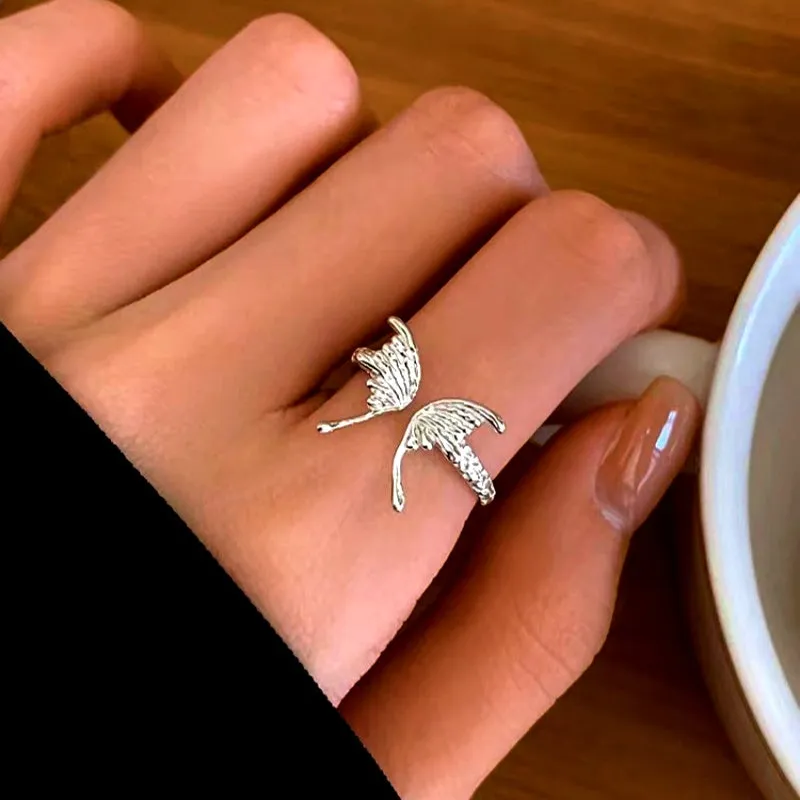 Sterling Silver Luxury Adjustable Zircon Butterfly Rings