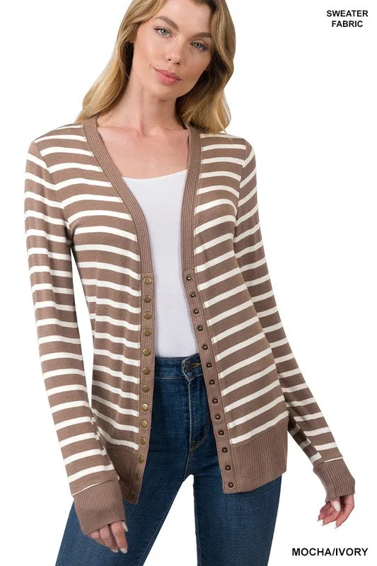 Stripe Snap Cardigan - Final Sale