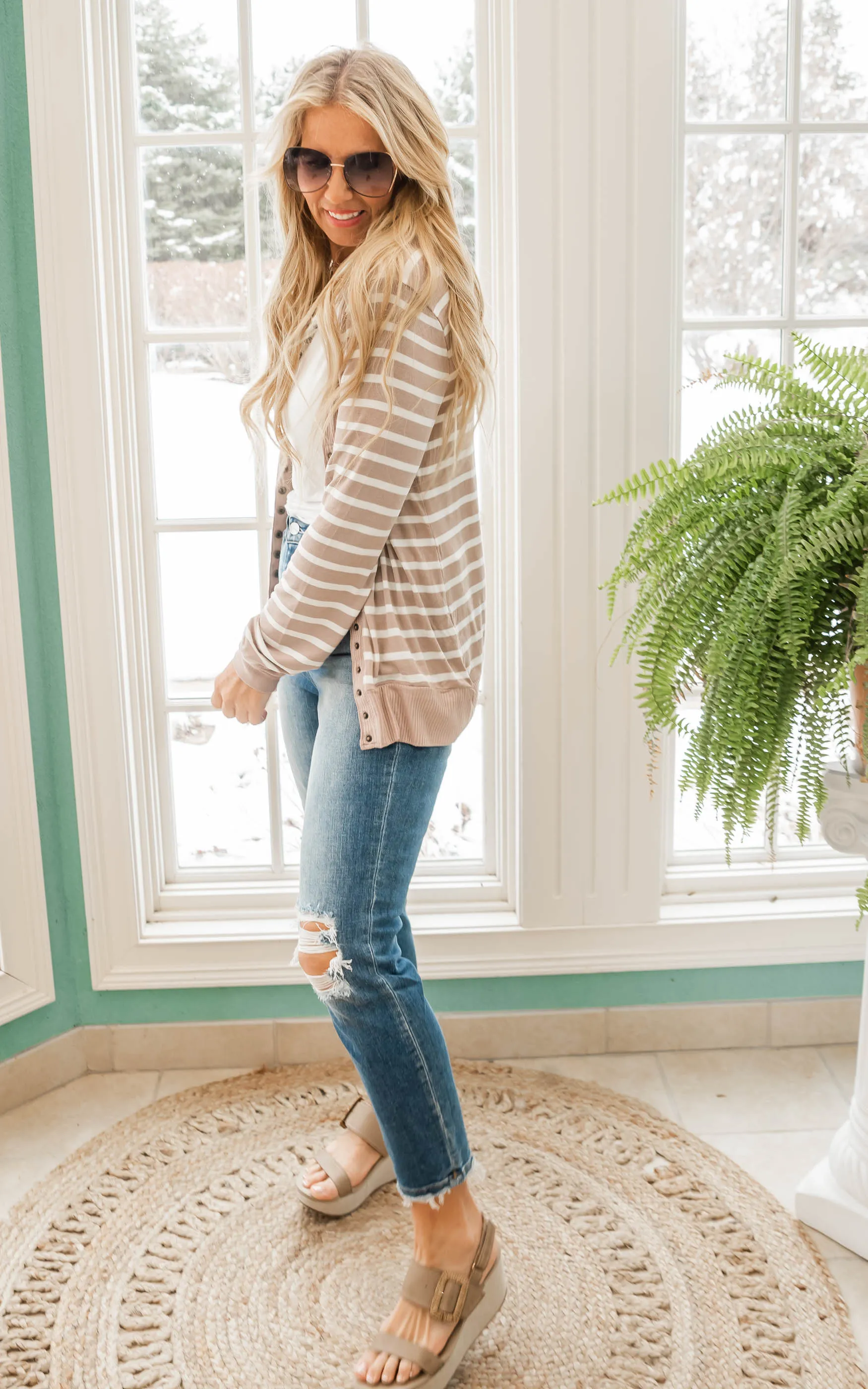 Stripe Snap Cardigan - Final Sale