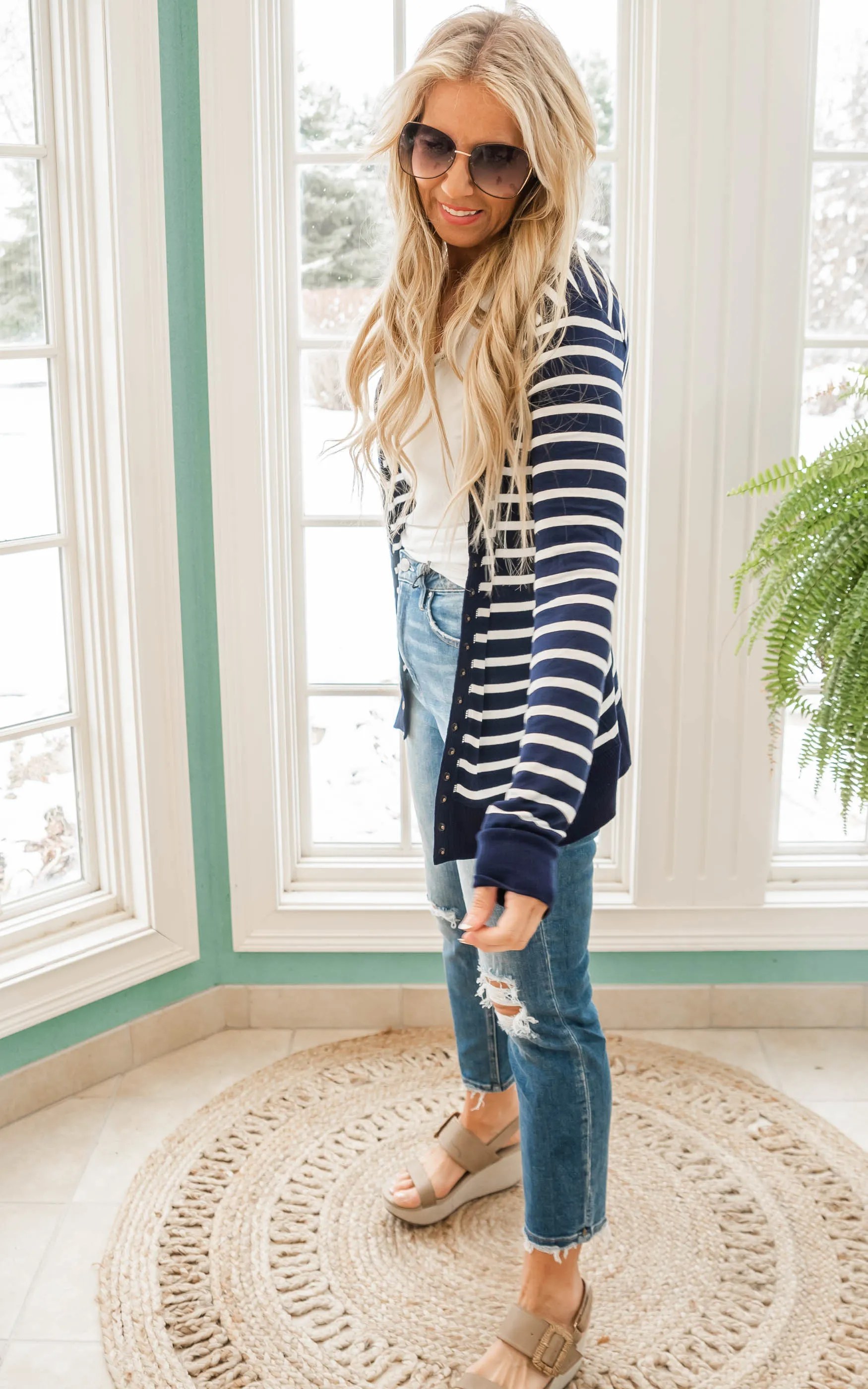 Stripe Snap Cardigan - Final Sale