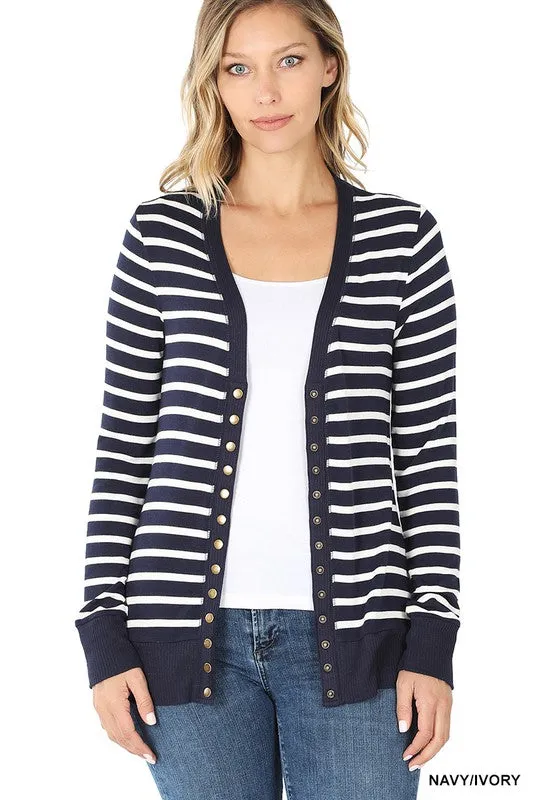 Stripe Snap Cardigan - Final Sale