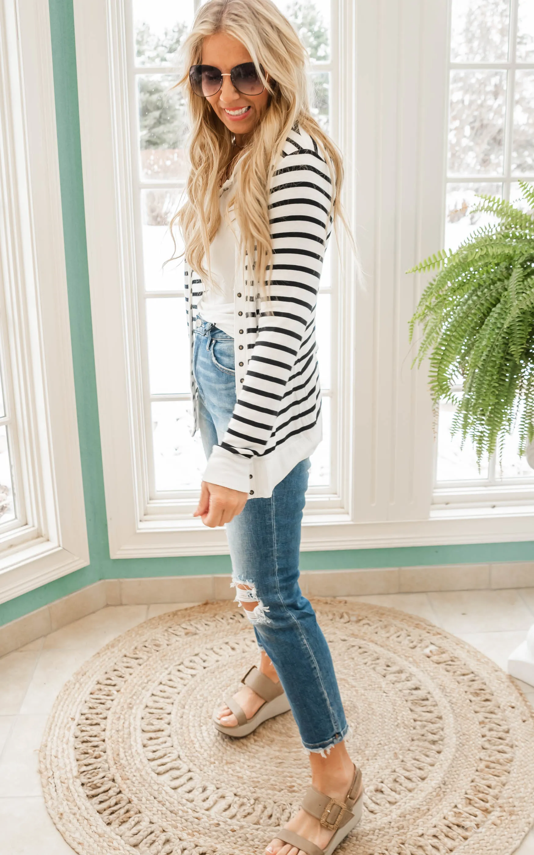 Stripe Snap Cardigan - Final Sale