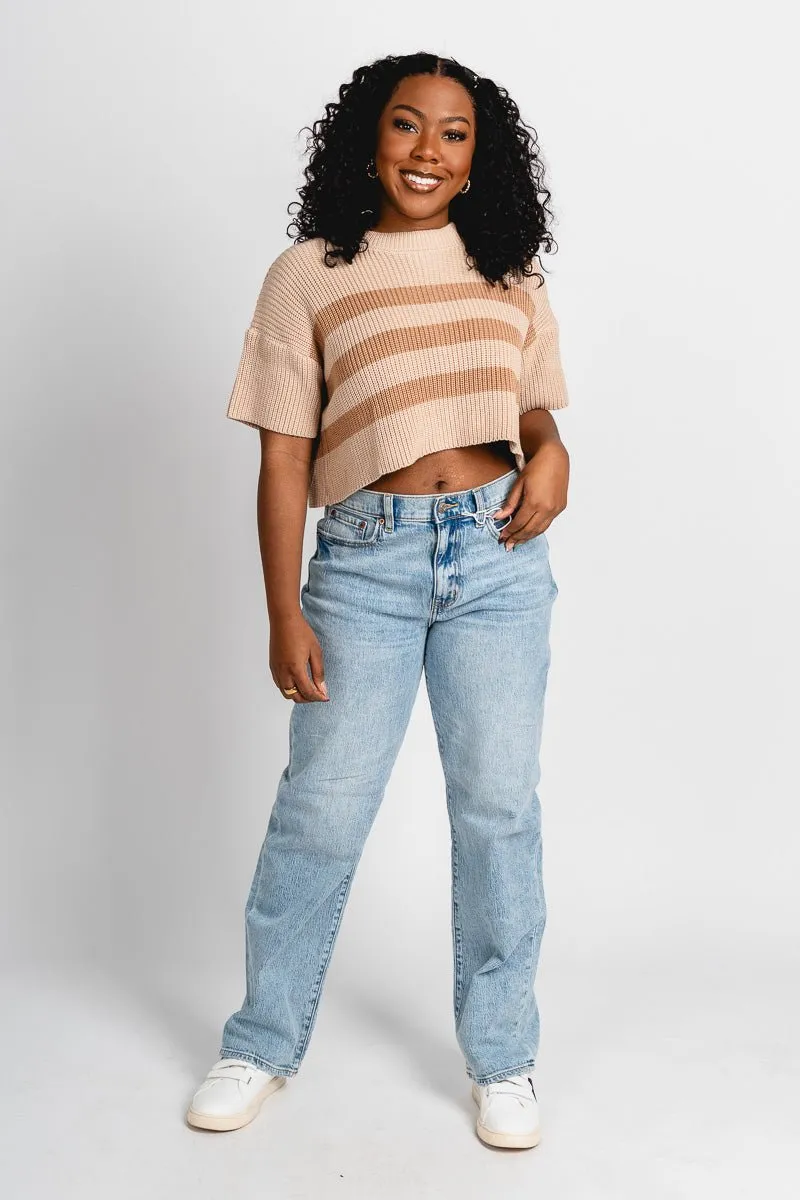 Striped short sleeve sweater beige