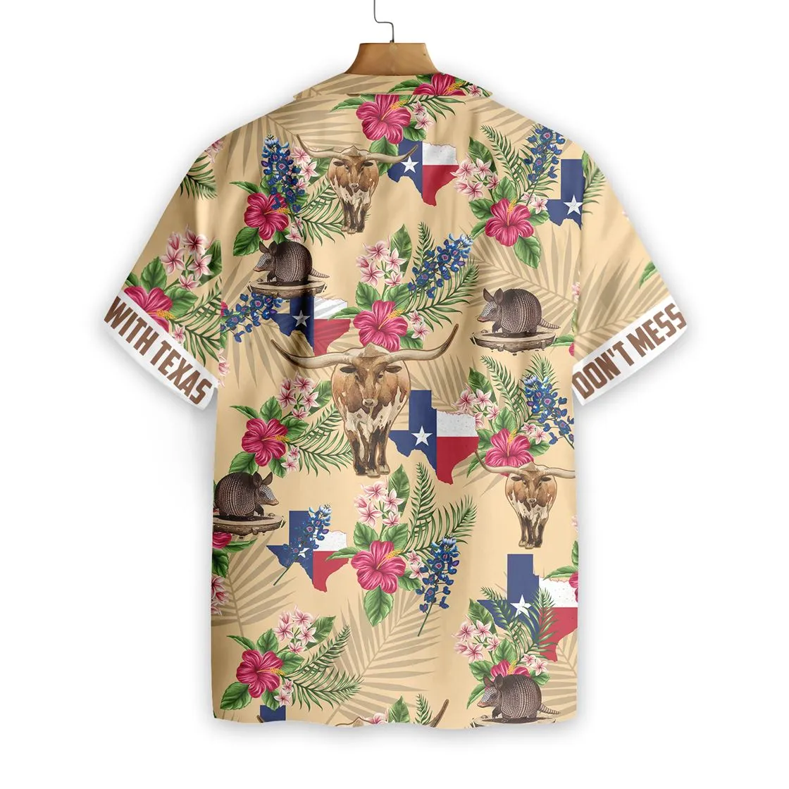 Texas Hawaiian Shirt Insignia Bluebonnet Cream Version