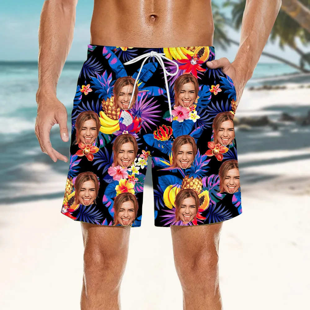 Tropical Fruit Print Men’s Summer Set Short-Sleeved Shirt & Beach Shorts Casual Wear