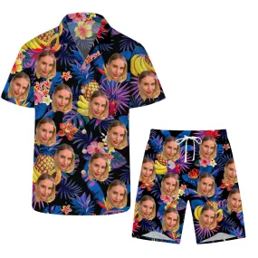 Tropical Fruit Print Men’s Summer Set Short-Sleeved Shirt & Beach Shorts Casual Wear