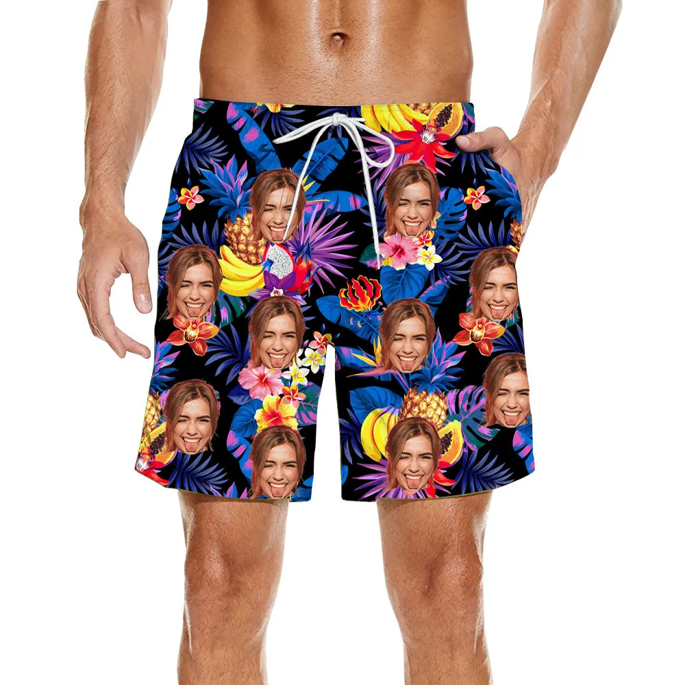 Tropical Fruit Print Men’s Summer Set Short-Sleeved Shirt & Beach Shorts Casual Wear