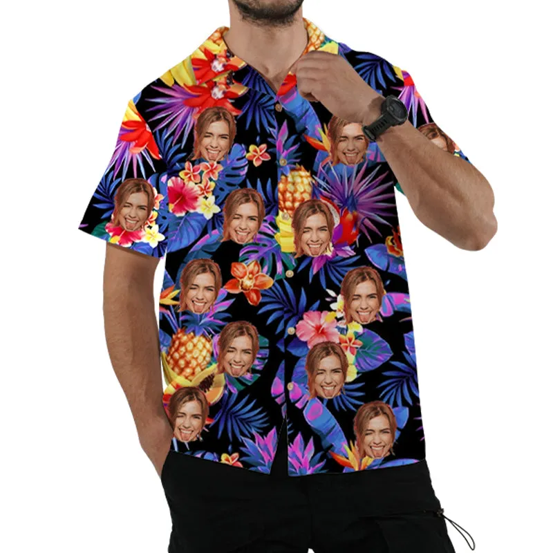Tropical Fruit Print Men’s Summer Set Short-Sleeved Shirt & Beach Shorts Casual Wear