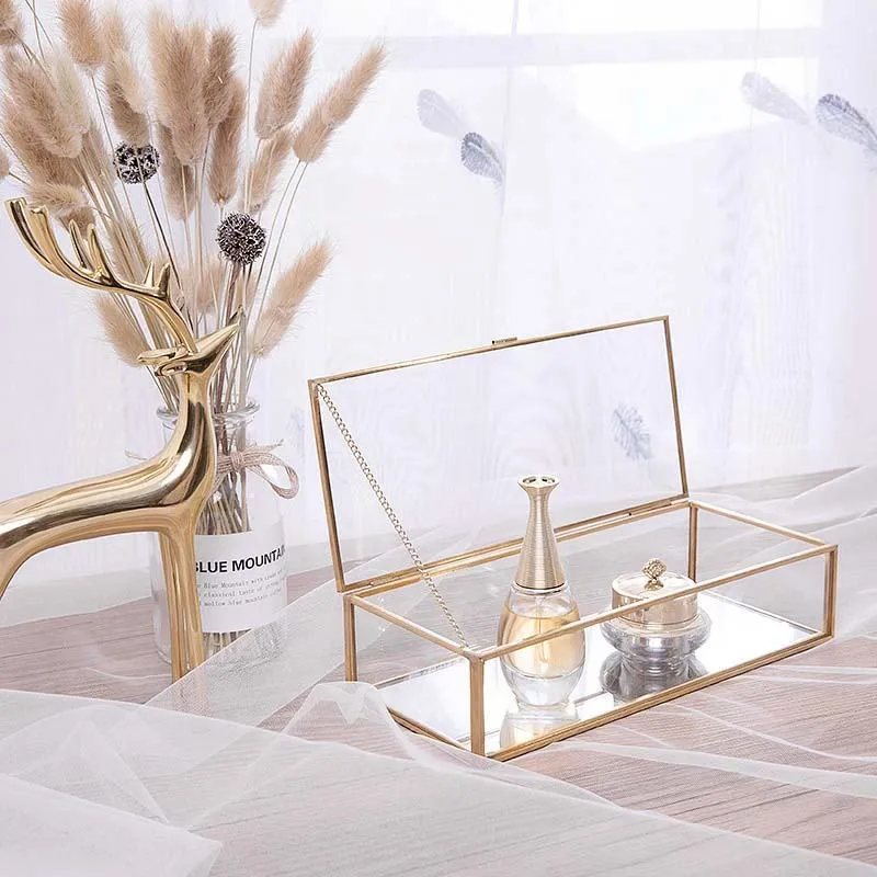 Yeknu Elegance Gold Lining Glass Jewelry Box