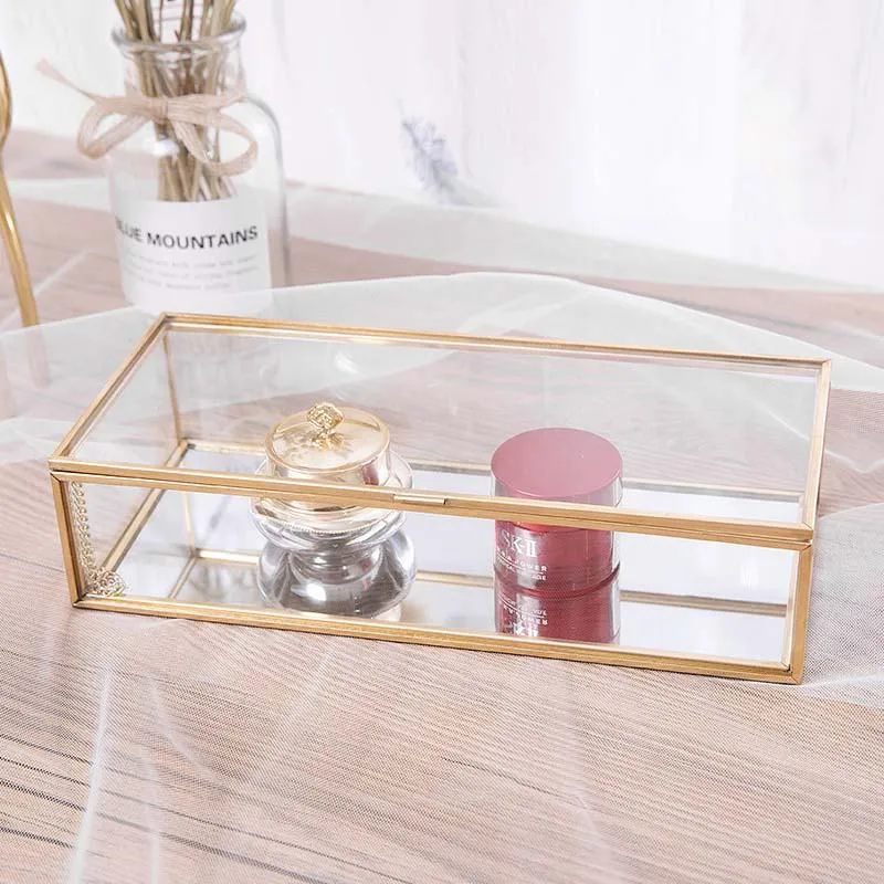 Yeknu Elegance Gold Lining Glass Jewelry Box