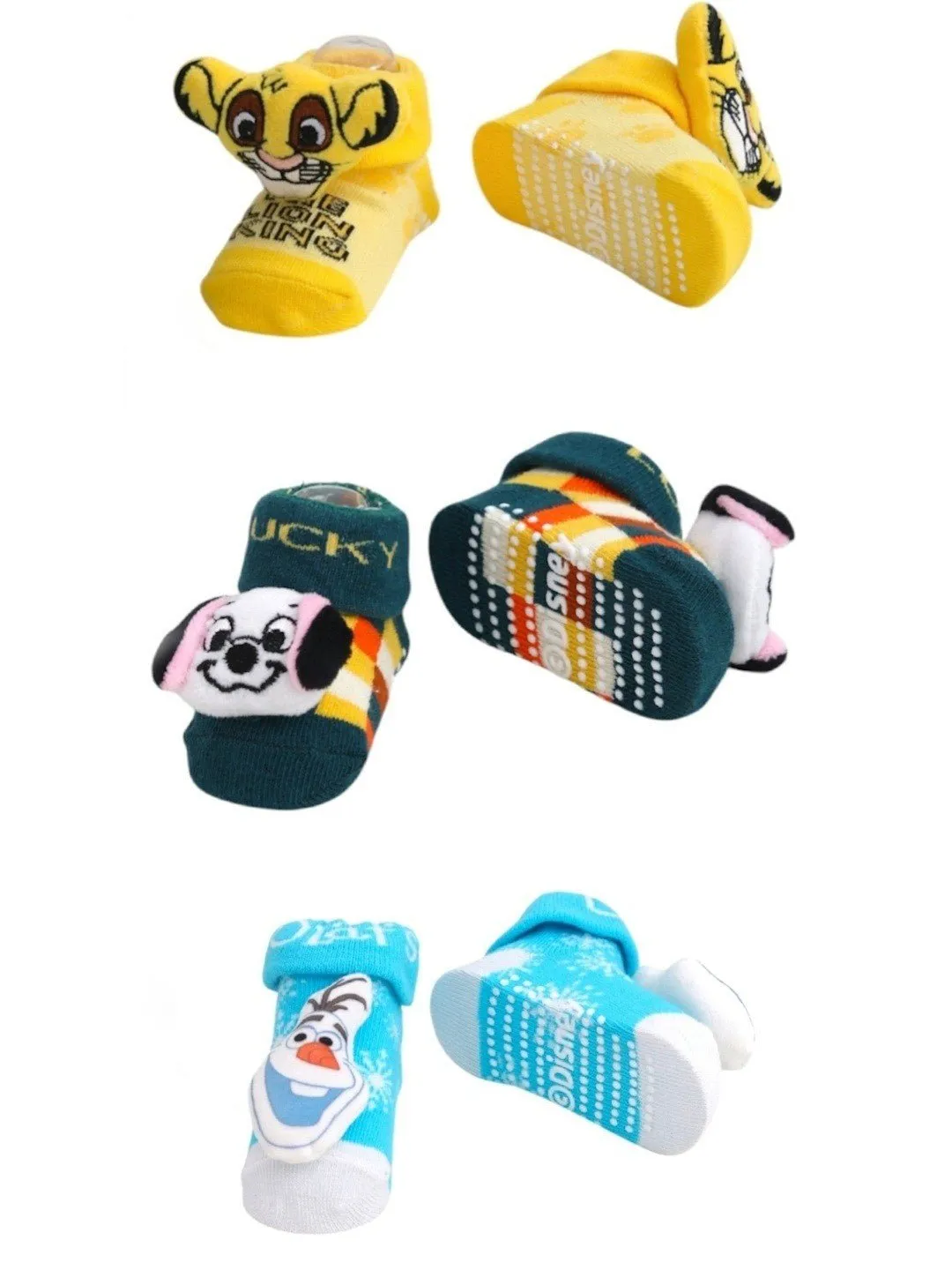 Yellow Bee Boys’ Disney 3D Socks Trio – The Lion King, 101 Dalmatians Lucky Dog, and Frozen Olaf