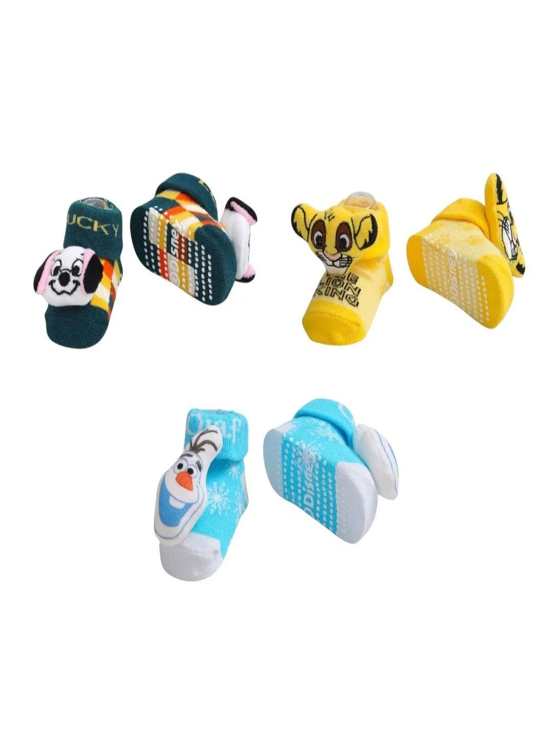 Yellow Bee Boys’ Disney 3D Socks Trio – The Lion King, 101 Dalmatians Lucky Dog, and Frozen Olaf