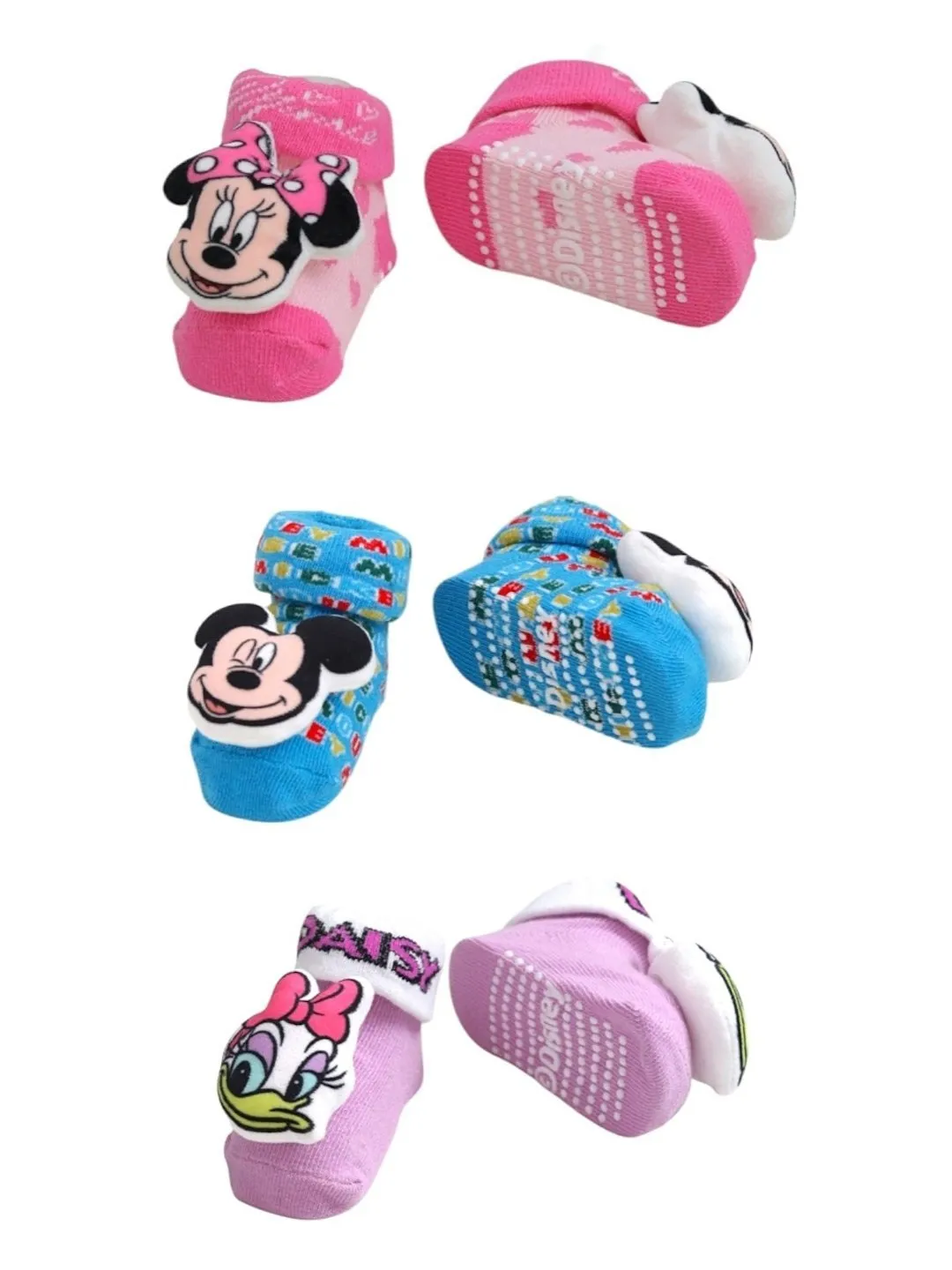 Yellow Bee Disney 3D Socks Trio – Mickey & Minnie Mouse and Daisy Duck For Boys & Girls