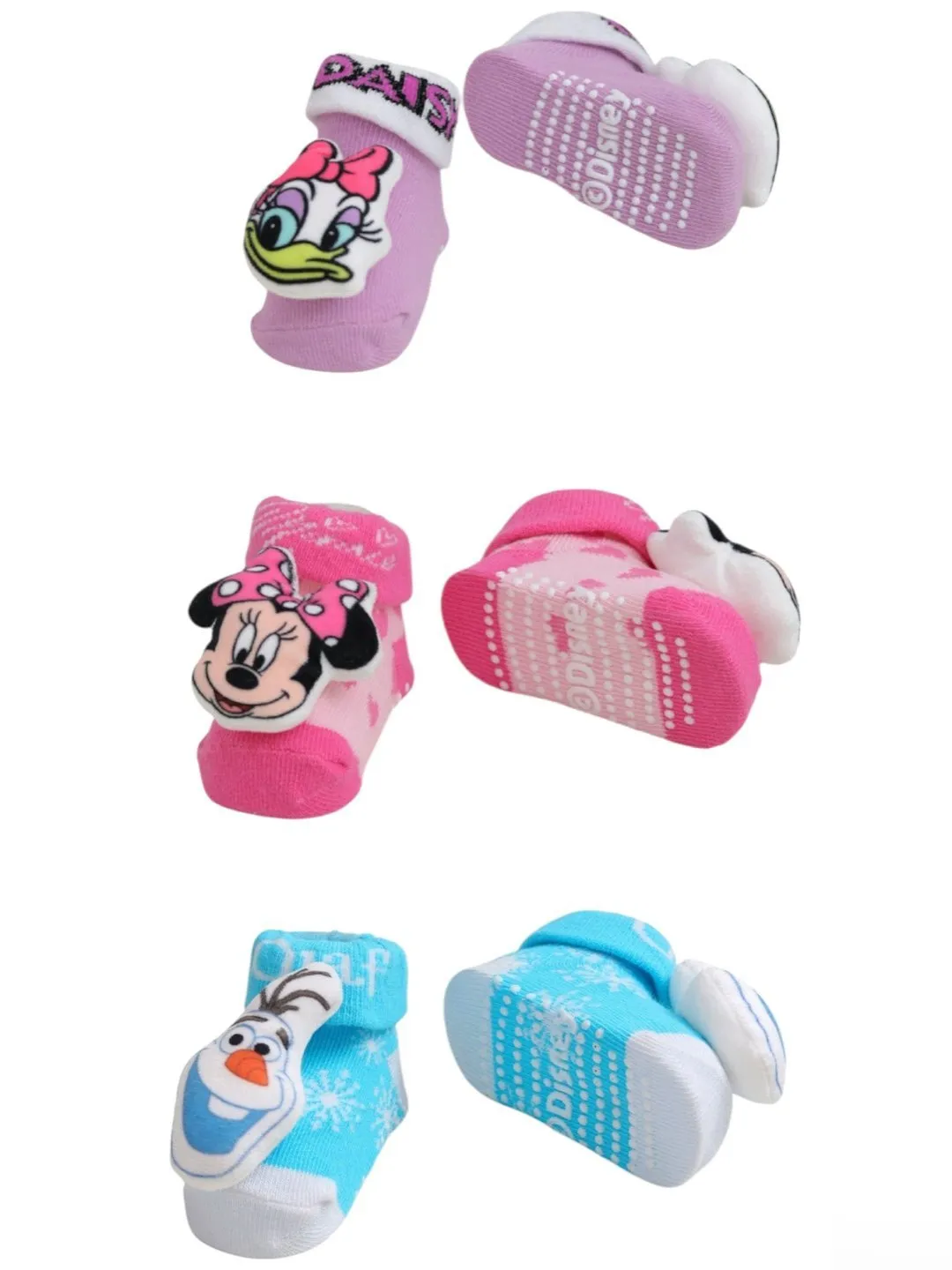 Yellow Bee Disney Trio 3D Socks Combo – Minnie Mouse, Daisy Duck, and Frozen Olaf For Girls & Boys